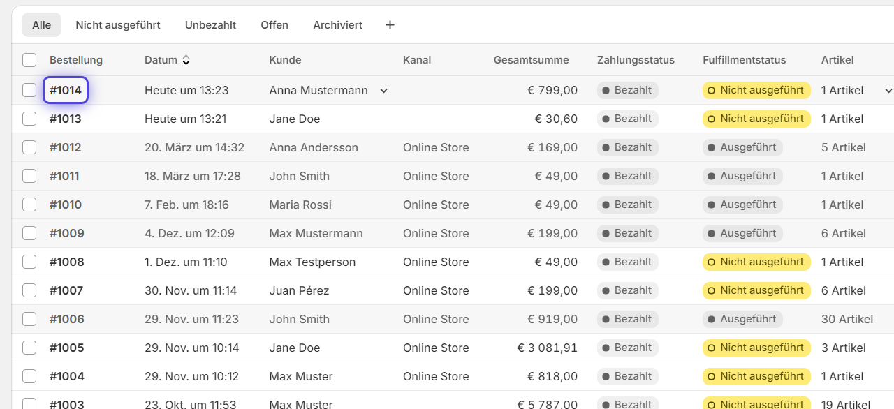 Bestellung in Shopify öffnen