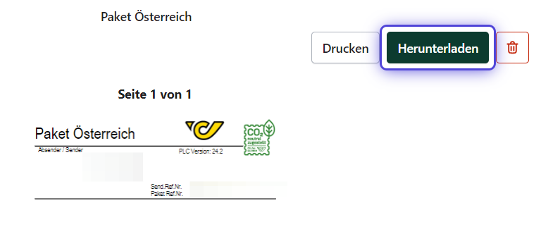 Versandlabel herunterladen