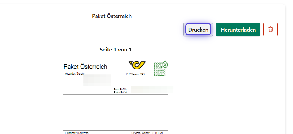 Versandlabel drucken
