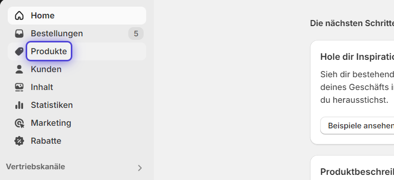 Produkte in Shopify öffnen