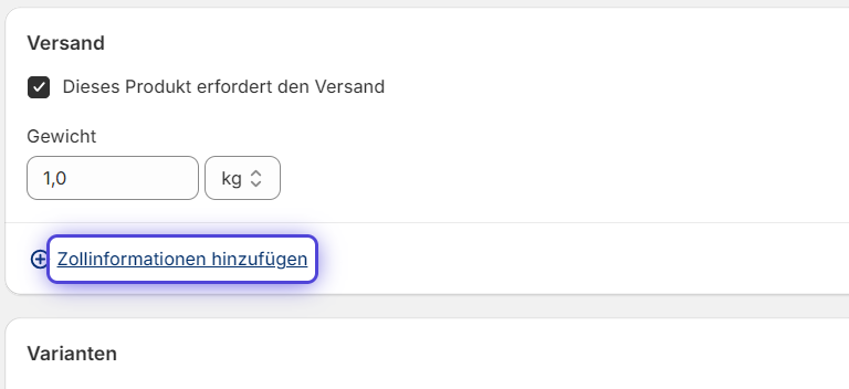Zollinformationen öffnen