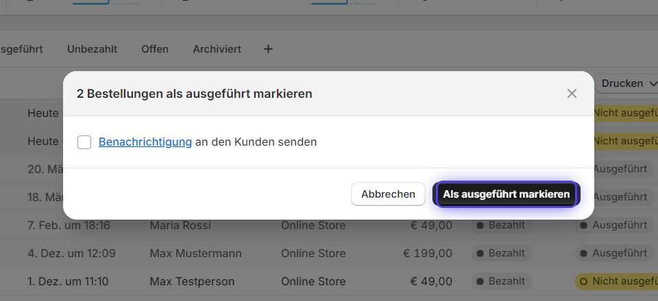 Fulfillment abschließen