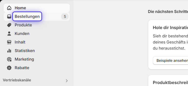 Bestellungen in Shopify öffnen