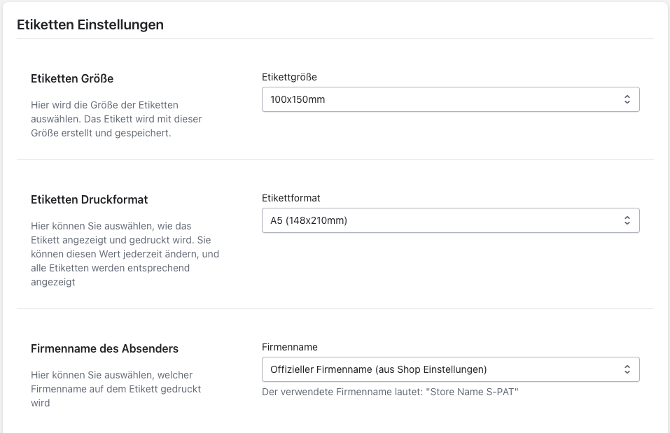 Etiketteneinstellungen konfigurieren