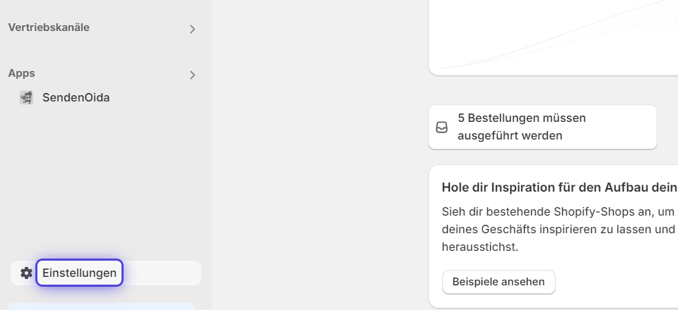 Shopify-Einstellungen öffnen